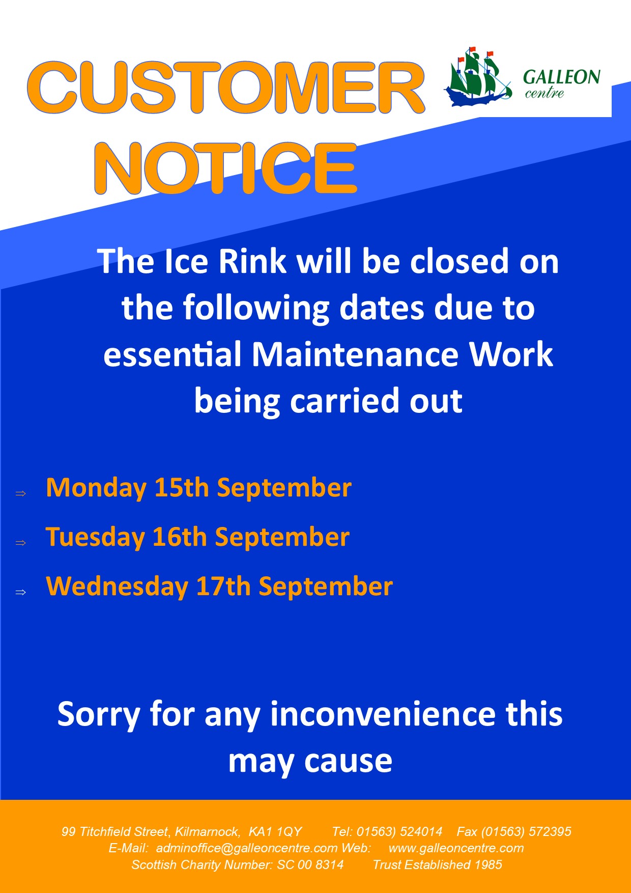ICE RINK CLOSED MAINTENANCE 15.09.25
