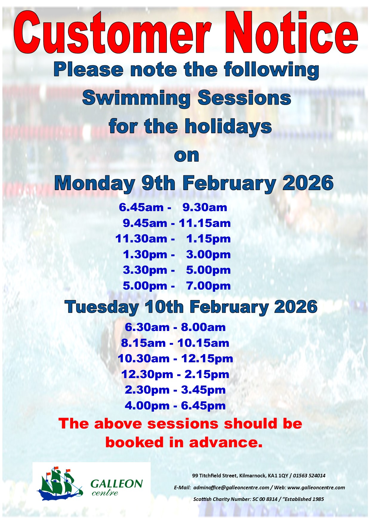 Bank Holiday swim sessions 0910.02.26