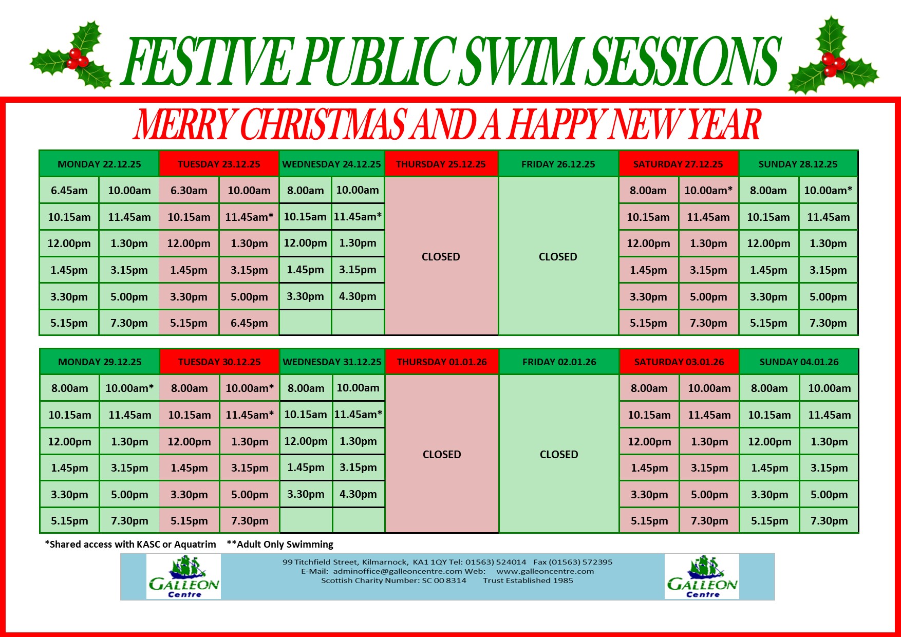 FESTIVE POOL TIMETABLE 2025a