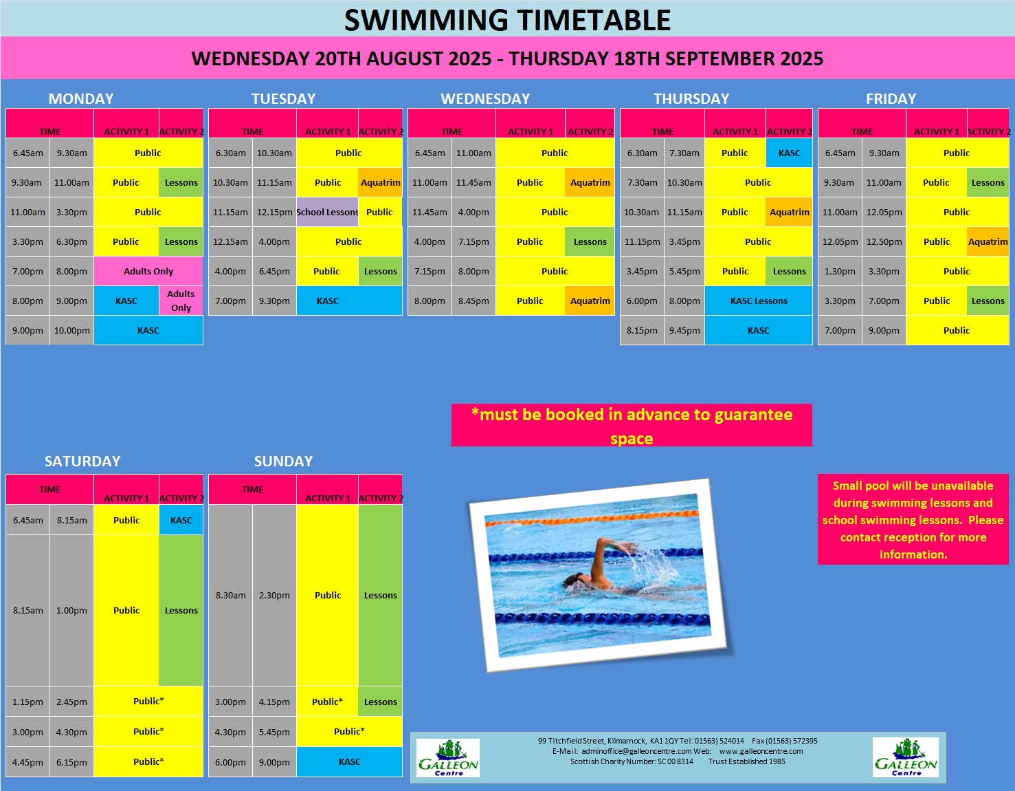 POOL TIMETABLE FROM 20.08.25 18.09.25
