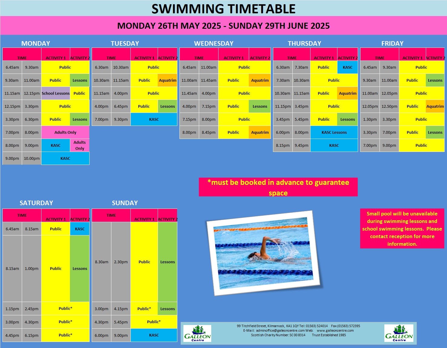 POOL TIMETABLE FROM 26.05.25 29.06.25