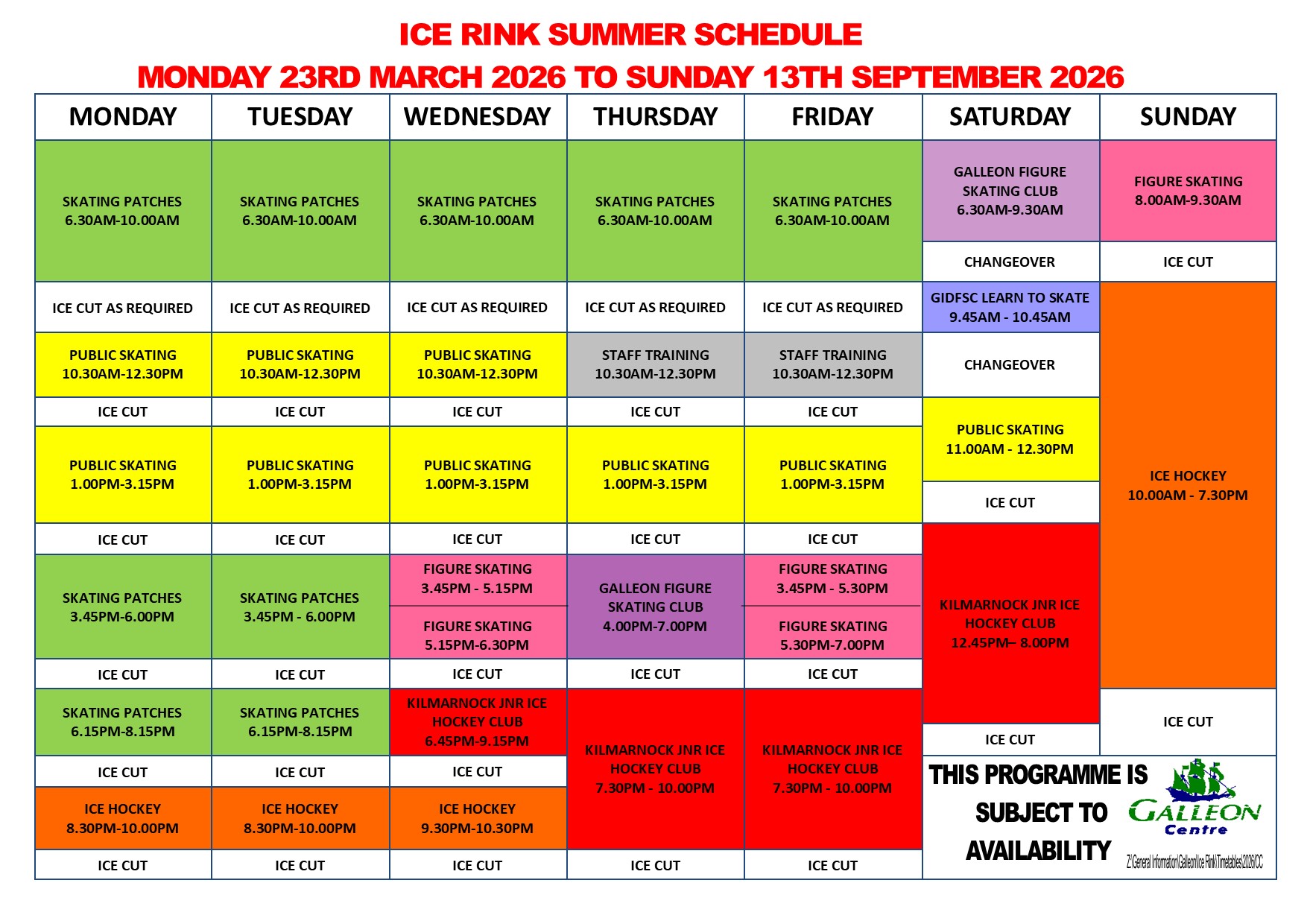 ICE SUMMER SCHEDULE 2026